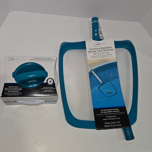 Mainstays Other - Mainstays Pool Skimmer Leaf Rake Chlorinator with floating Guard Glove New